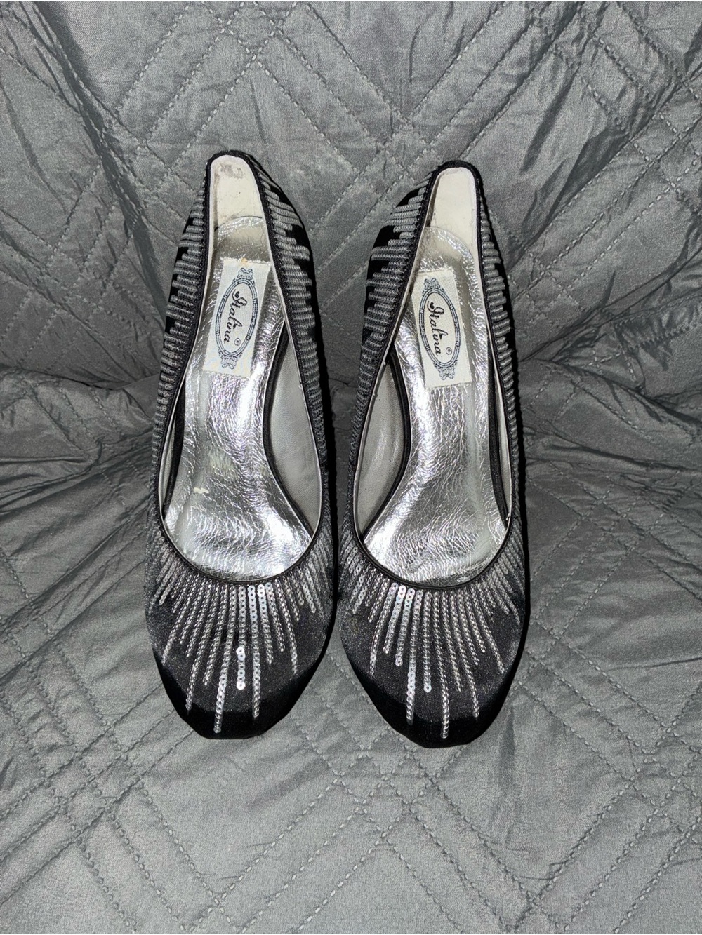 Italina Black Sequin Accent Women's Heels